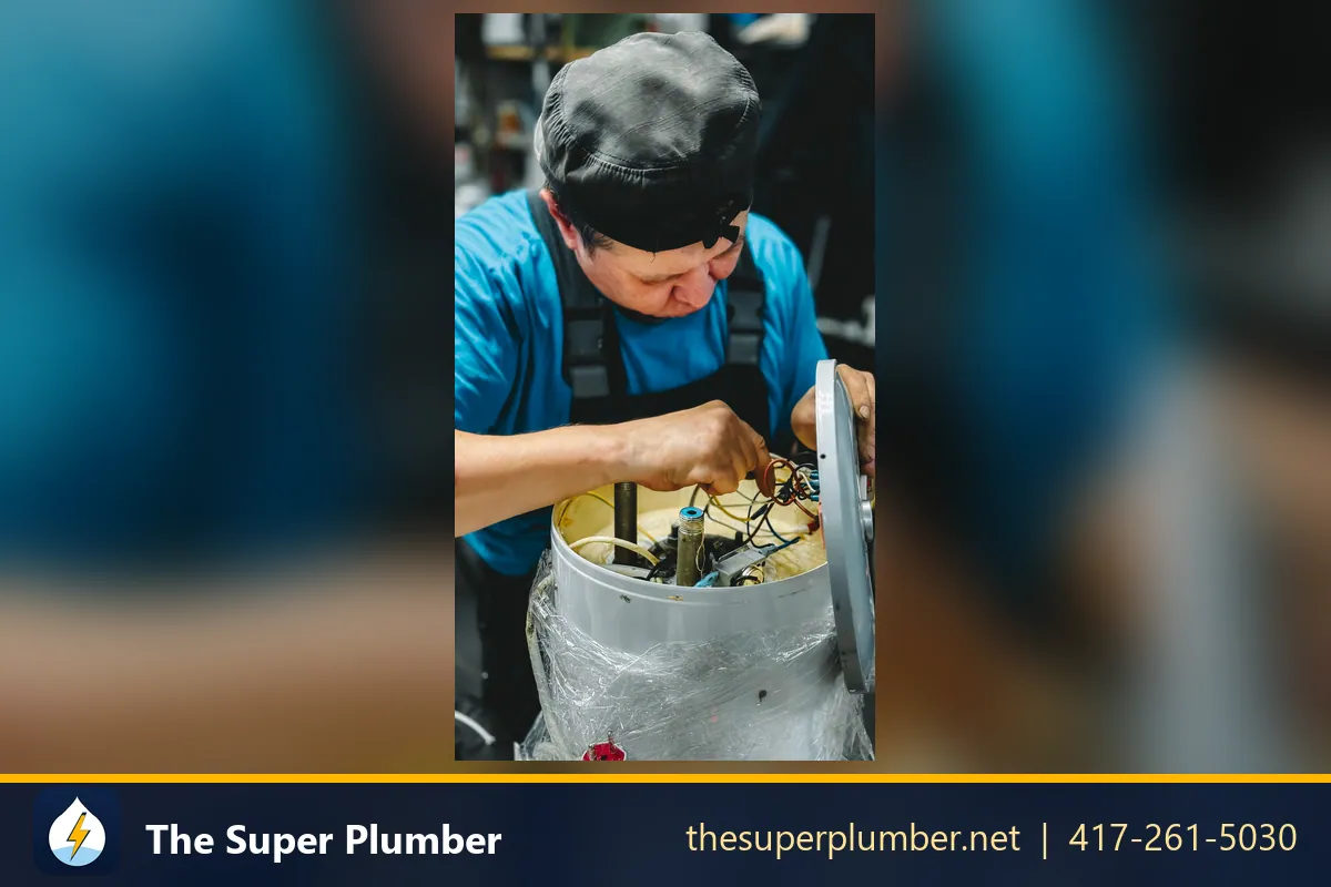 Technician working on the internal wiring of a heater tank - tankless water heater installation cost